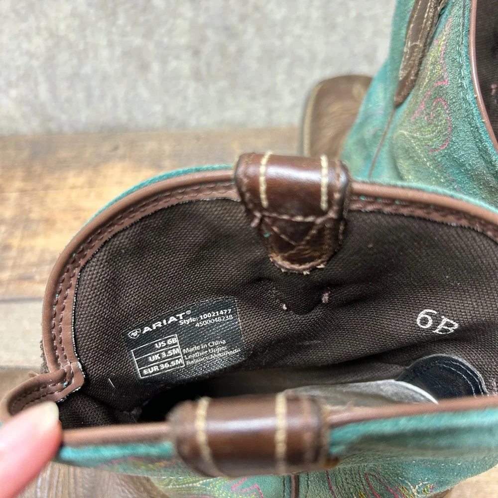 Ariat Waterproof Heritage Western Cowboy Boots Turquoise Sz 6B Girl Kids‎